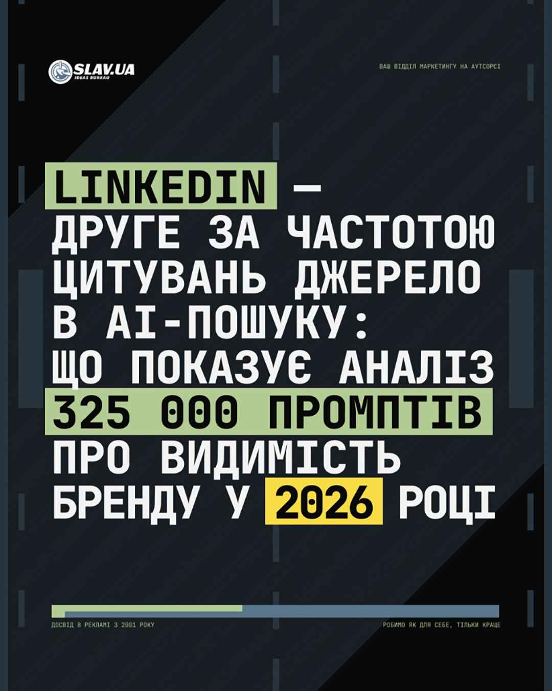 Дизайн серії карток, монтаж ролика про LinkedIn та видимість в AI — Бюро Ідей «Slav.ua»